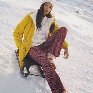 Anthropologie | The Essential Slim Flared Pants - pink and red geometric pattern